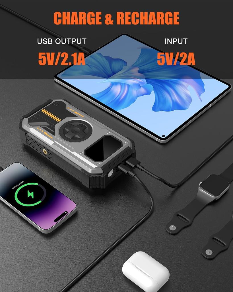 Portable Car Jump Starter 6000A with Air Compressor, LCD Display, LED Flashlight, -20℃ to 70℃