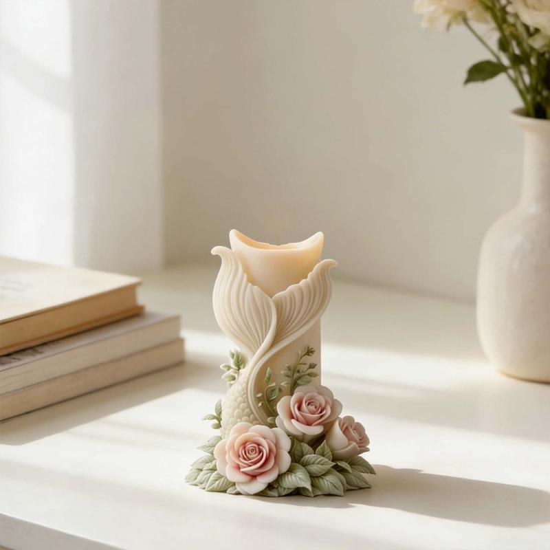 Fish Tail Rose Carving Silicone Molds Cylindrical Silicone Candle Molds For Candle And Soap Chocolate Making Epoxy Resin