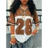 Los Angeles No.28 Digital Printed Striped Jersey Tshirt Fashionable Streetwear Short Sleeved Summer Women's  Casual Loose Top