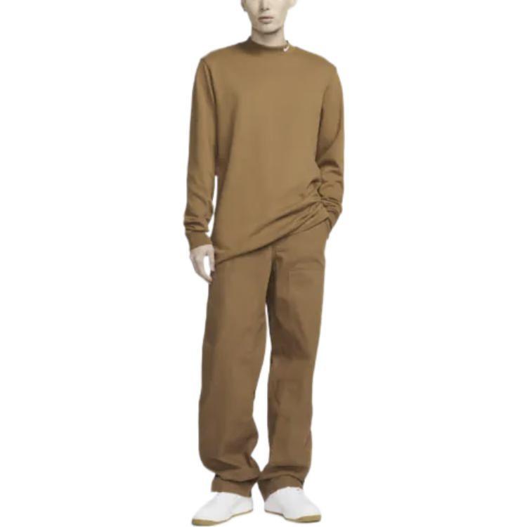 Nike Solid Color Logo Print Crew Neck Pullover Long Sleeve T-Shirt Men Tops Brown DX5869-270