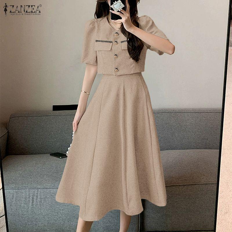 ZANZEA Women Short Sleeve Blouse and Long Skirts Casual Two Piece Suit Sets