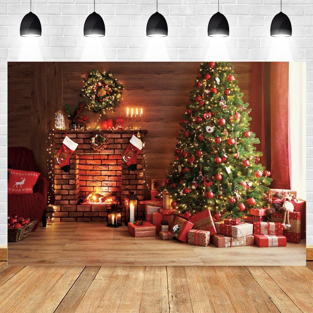 Christmas Photography Background Custom Christmas Tree Fireplace Poster Family Portrait Children Carnival Party Banner Decor