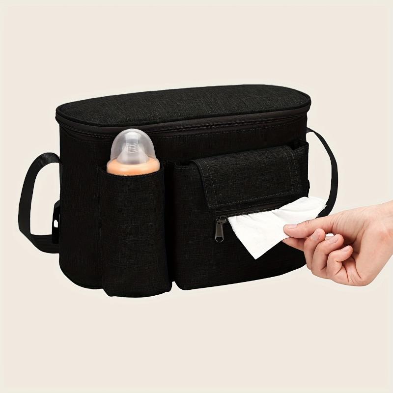 Large Capacity Stroller Storage Bag Hanging Storage Bag Multifunctional Diaper Bag One Shoulder Mommy Outdoors Bag Black Gray