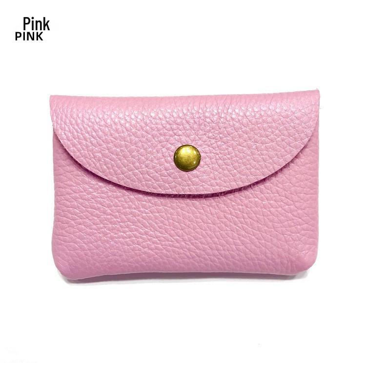 Top Grain Leather Snap Closure Coin Purse & ID Holder, Mini Lychee Pattern Card Holder for Men & Women
