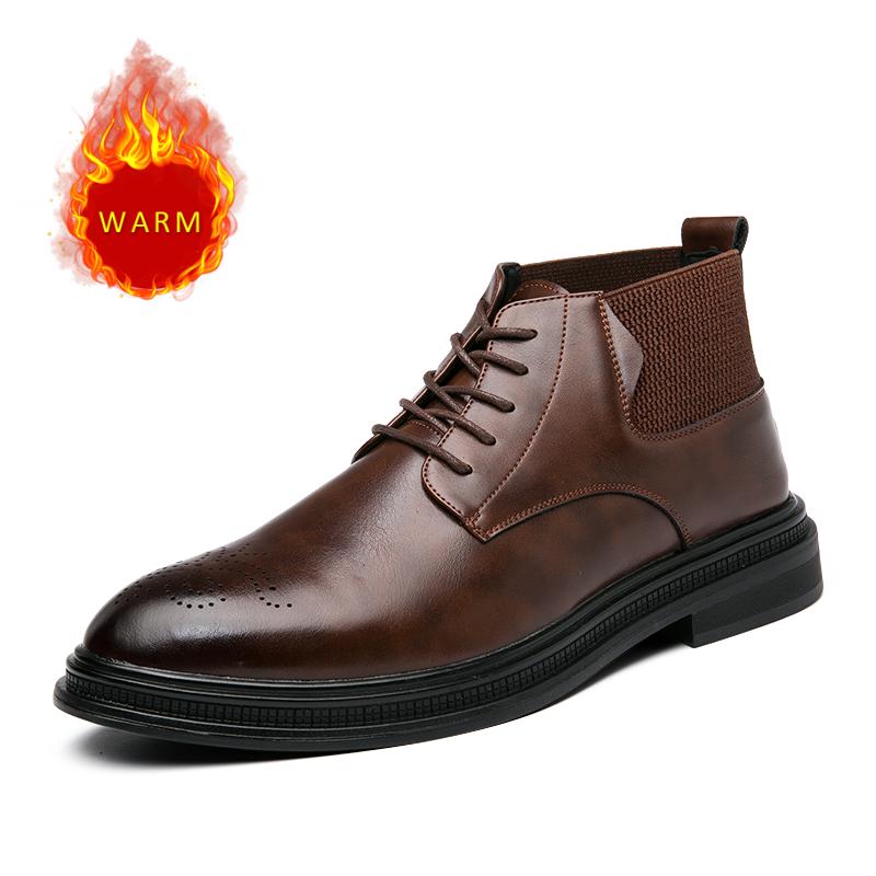 

2024 Классические зимние мужские хлопковые туфли Теплые плюшевые мужские ботильоны Деловая повседневная обувь Уличные короткие ботинки на толстой подошве 44