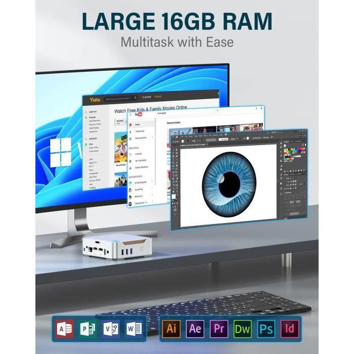 Mini PC - NIPOGI - GK3 Plus - 16Go RAM - 512Go SSD - Processeur Intel Alder Lake-N95
