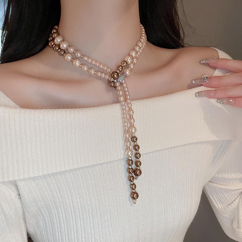 French Long Pearl Necklace Fashionable Retro Light Luxury Collarbone Chain Personalized High Sense Versatile New Item Jewelry