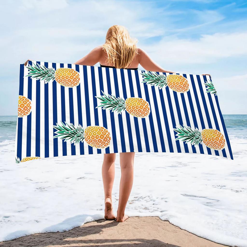 Summer Tropical Ocean Wave Beach Towel Starfish Seashell Print Polyester Bath Towel Quick Dry Sand Free for Swim Pool Travel
