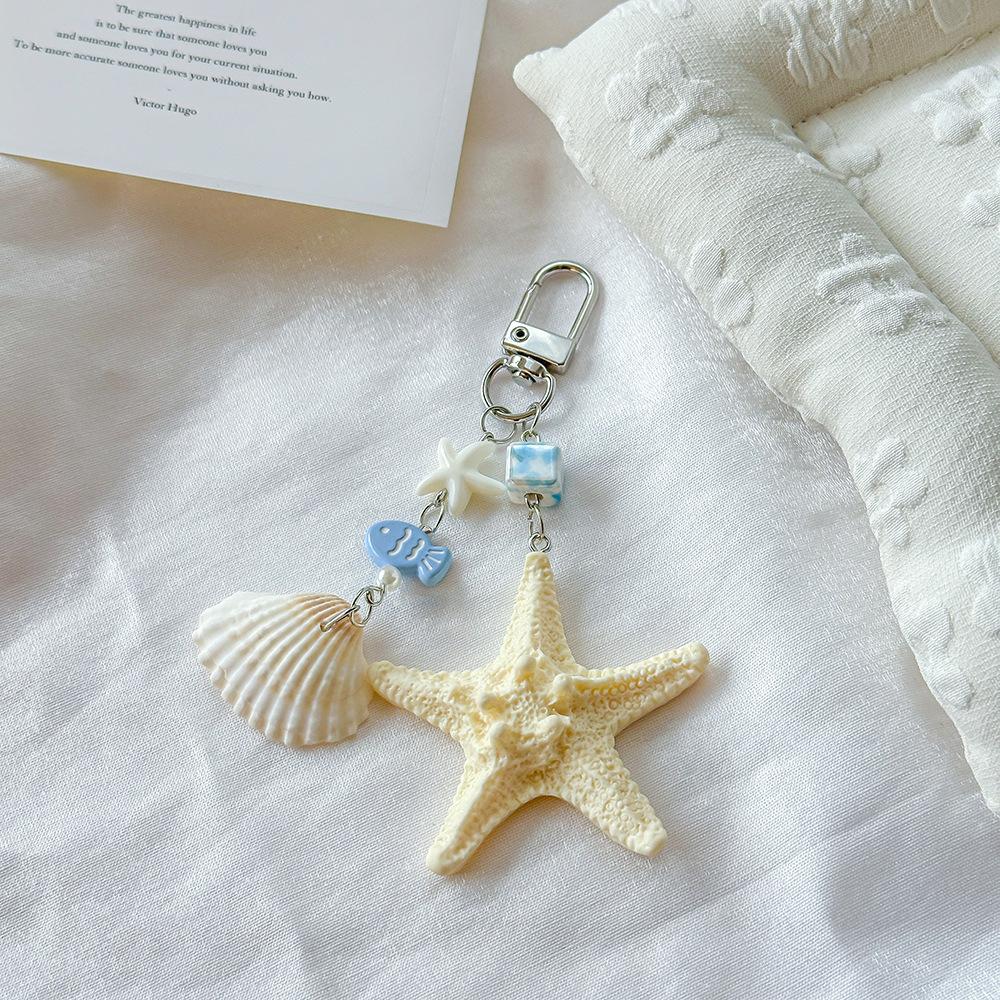 Fashion Ocean Style Shell Pearl Bag Pendant Keychain Conch Mobile Phone Lanyard Car Key Jewellery Women's Backpack Accessories