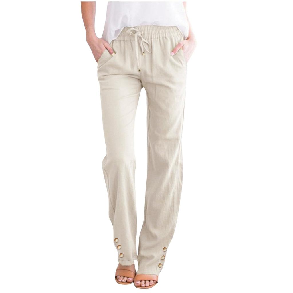 Damenmode Lässige Gerade Hosen Einfarbig Lässige Hosen mit Taschen Geknöpfte Freizeithosen