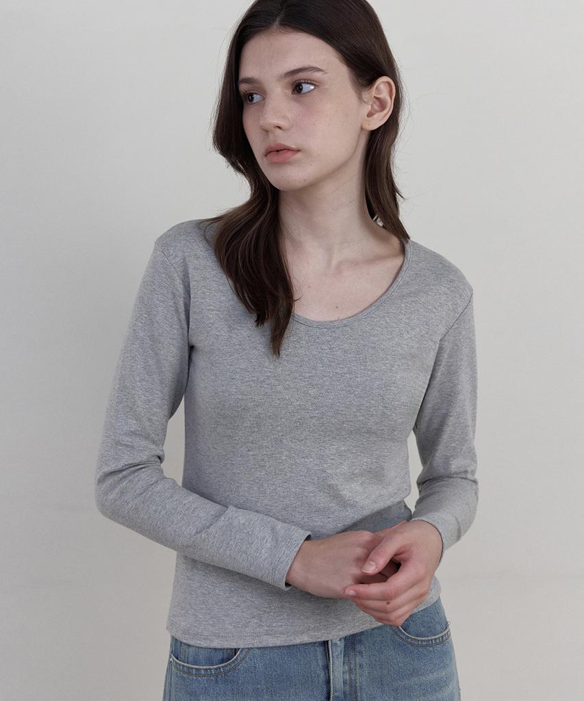 WEDNESDAYOASISFORWOMEN Soft Scoop Neck Long Sleeve T-Shirt_Gray(Wb6Tp46)