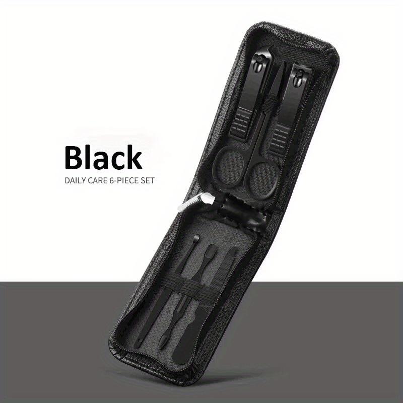 

6pcs Professional Manicure & Pedicure Kit: Stainless Steel Nail Clippers, Cuticle Nippers, Ear Spoon - Includes Storage Case чёрный