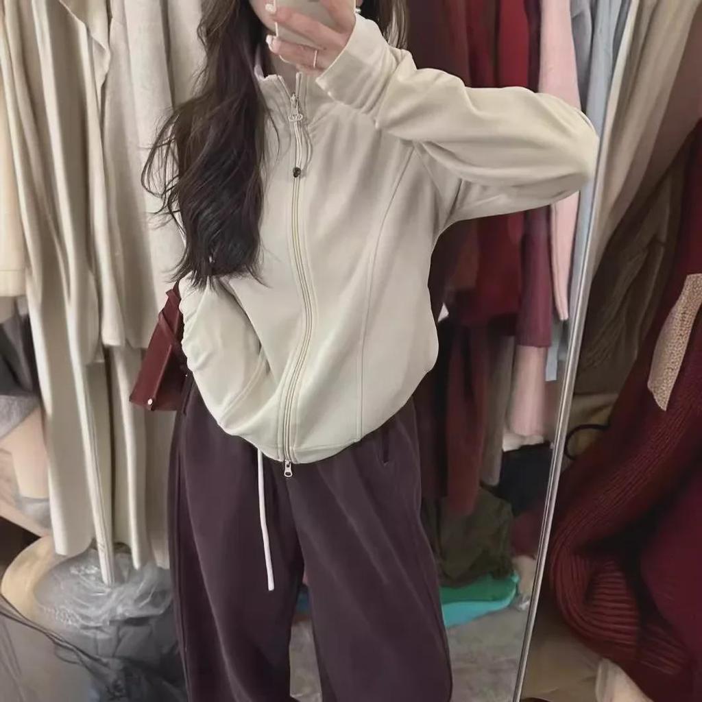 Women's Korean Velvet Stand Collar Sweater Cardigan with Double Zipper – Trendy European Autumn/Winter 2024 Casual Jacket.