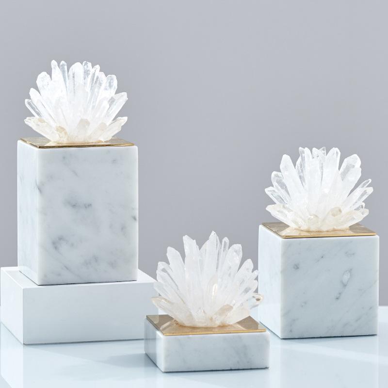 Agate Stone Transparent Crystal Crafts Sculpture Gold-plated Crystal Marble Ornaments Living Room Furnishings Desk Decoration