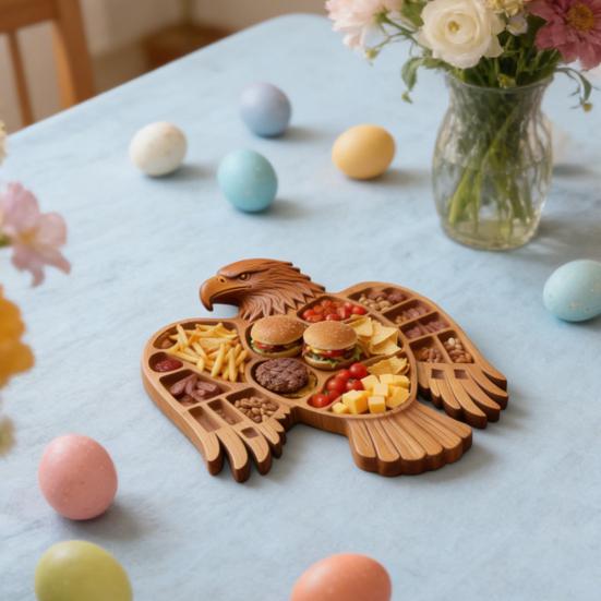 Drewniana deska do serwowania wędlin i serów ze zwierzętami i przegródkami Styl wiejski Królik Krowa szkocka Koń Orzeł Ser Przekąski Taca do serwowania Talerz na przystawki