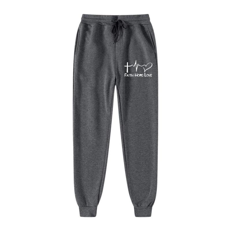 Faith Hope Love Print Pattern New Printing Style Slow Running Fitness Pants Casual Comfortable Pants Drawstring Style Pants Winter Pants