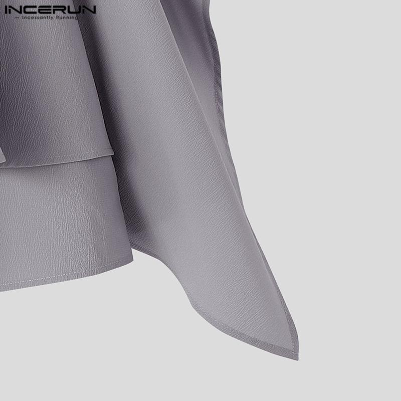 INCERUN Men Long Sleeve Ruffled Layers Patchwork Casual Cape Shirts