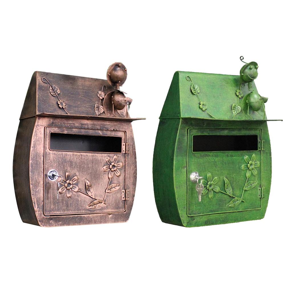 Heavy Iron Lockable Secure Mail Letter Box Mailbox Wall Mounted Retro Metal Mail Box Garden Ornament