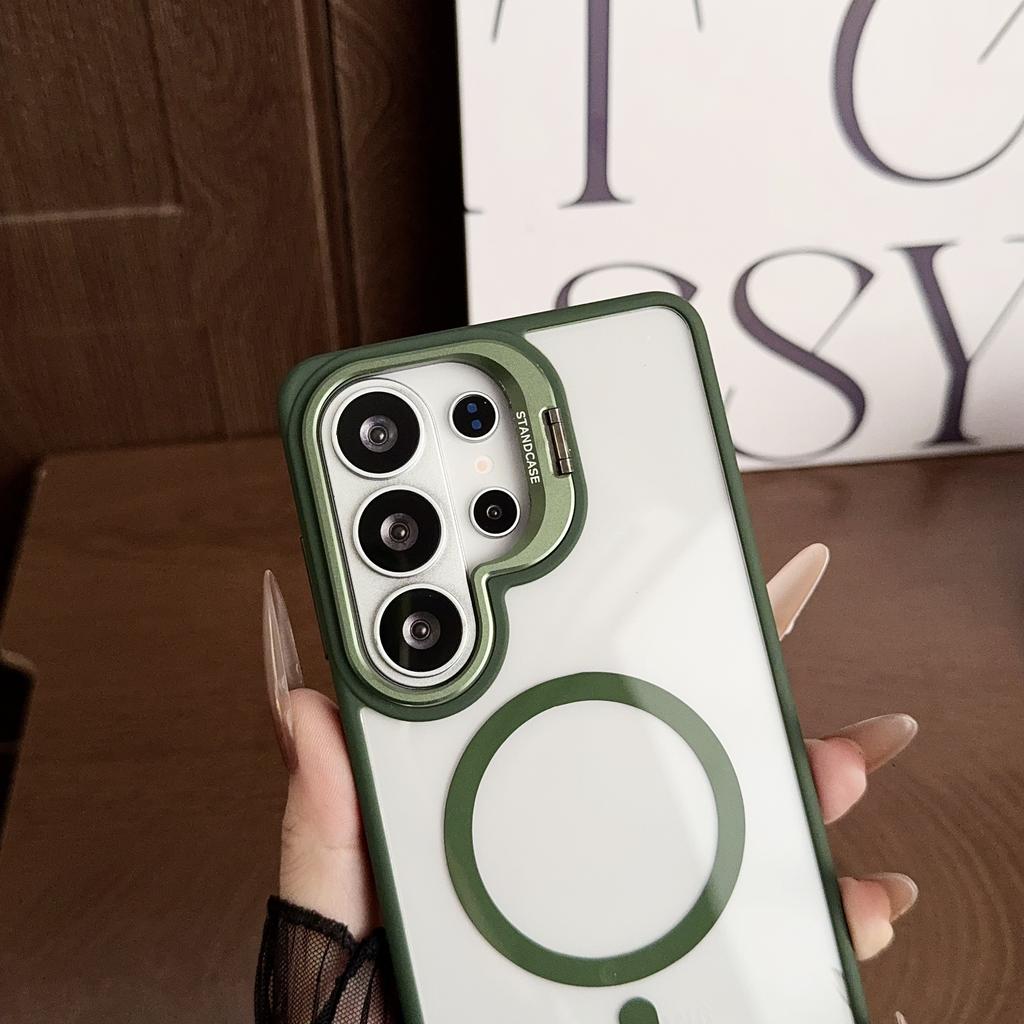 HD Transparent Magnetic Case For Samsung Galaxy S26 Ultra S25 S24 Plus S23FE Metal Lens Holder Stand Wireless Charge Cover Funda