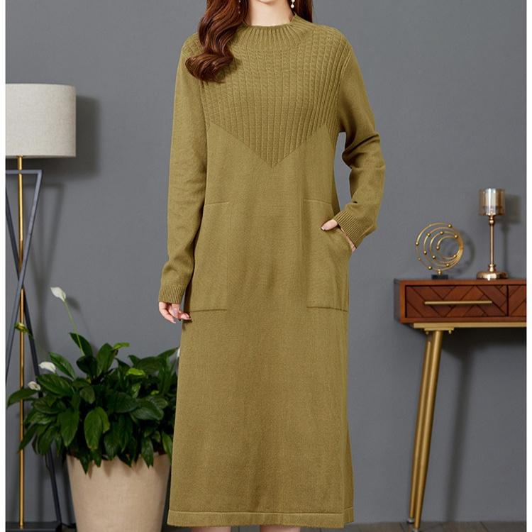 Half Turtleneck Knitted Dress for Women In Autumn and Winter Solid Color Loose Long Sweater Casual Women's Wear