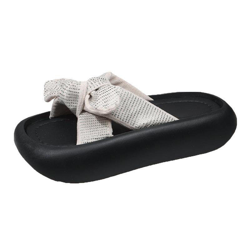 Korean version of Internet celebrity muffin bottom cool slippers women wear versatile comfortable knotted sandals 2025 summer new one-word drag