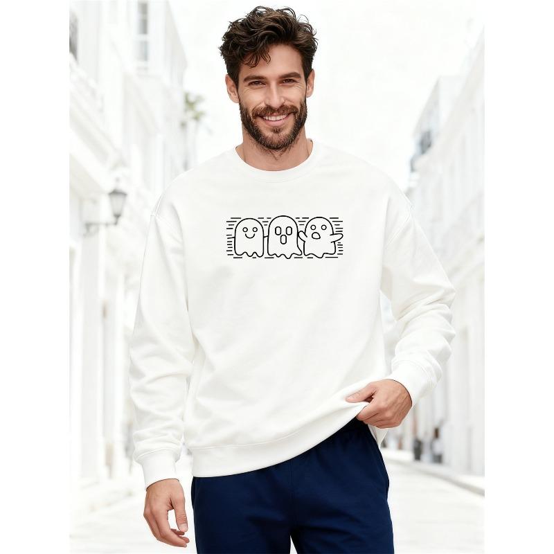 Men'S Casual Round-Neck Sweatshirt Featuring Three Ghosts with Different Expressions