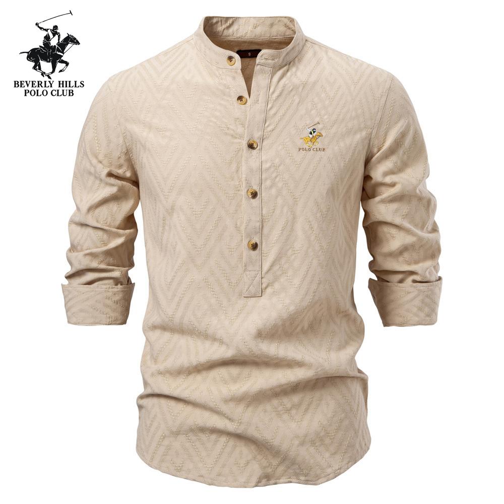 

POLO CLUB 2025 Spring/Summer Pony Embroidery New Large Stand Up Collar Shirt Men s Solid Color Casual Men s Long Sleeve Shirt XXL