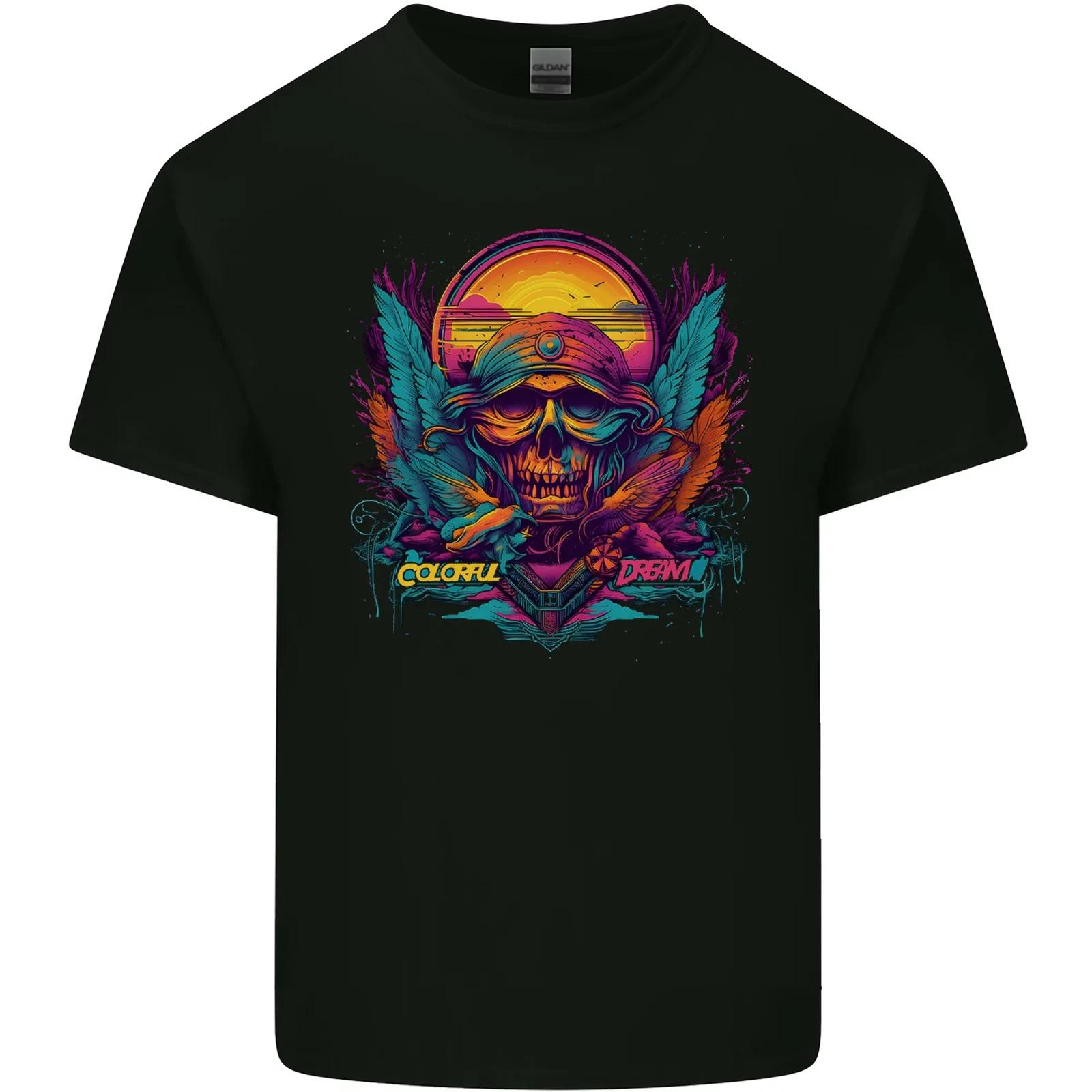 Colourful Dream Sunset Skull Kids T-Shirt Childrens M