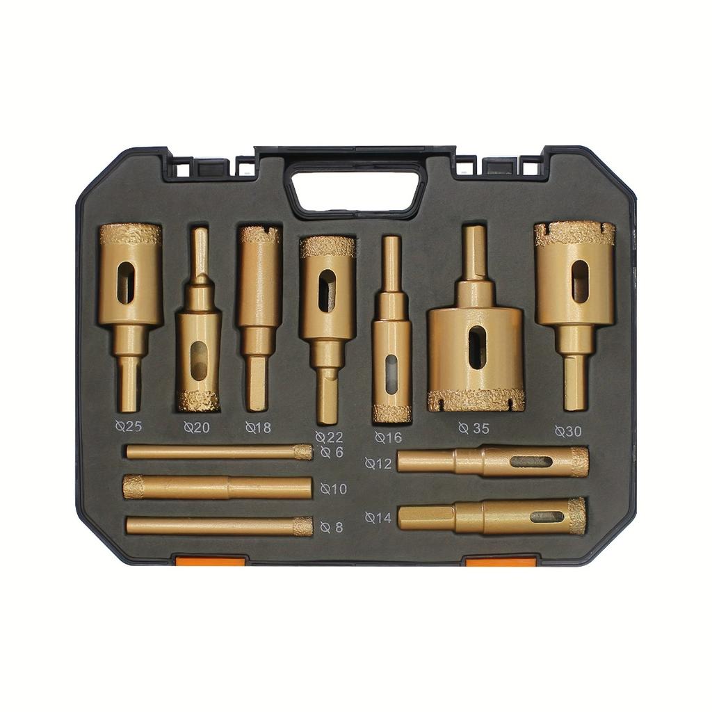 12pcs Fiber Welded Hole Saw Drill Bit Set, Metal Triangle Shank, for Tile, Marble, Glass & Ceramics, No Electricity Needed, Professional Drilling
