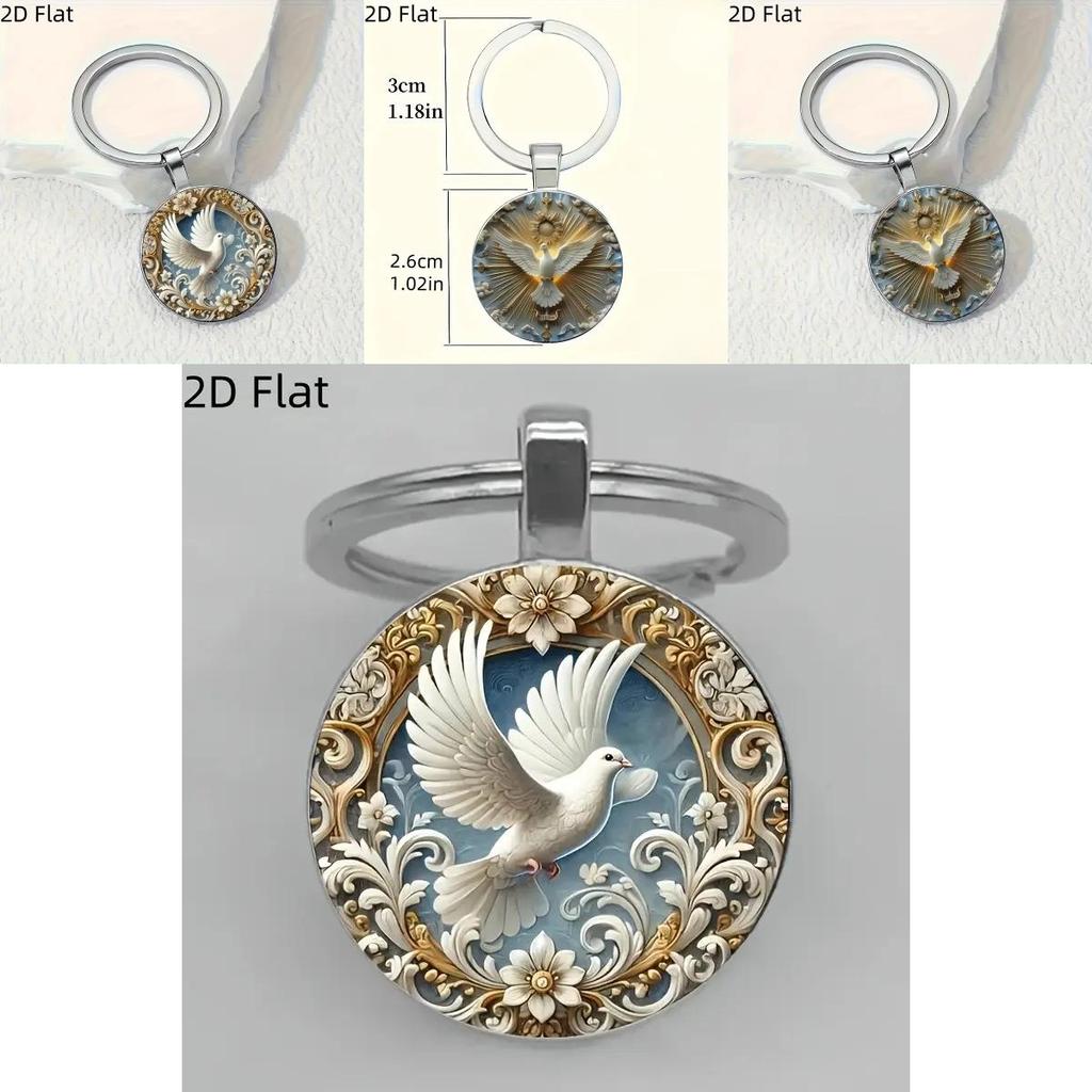 Illuminated Dove Pendant Keychain With European Style Zinc Alloy Accessory For Keys