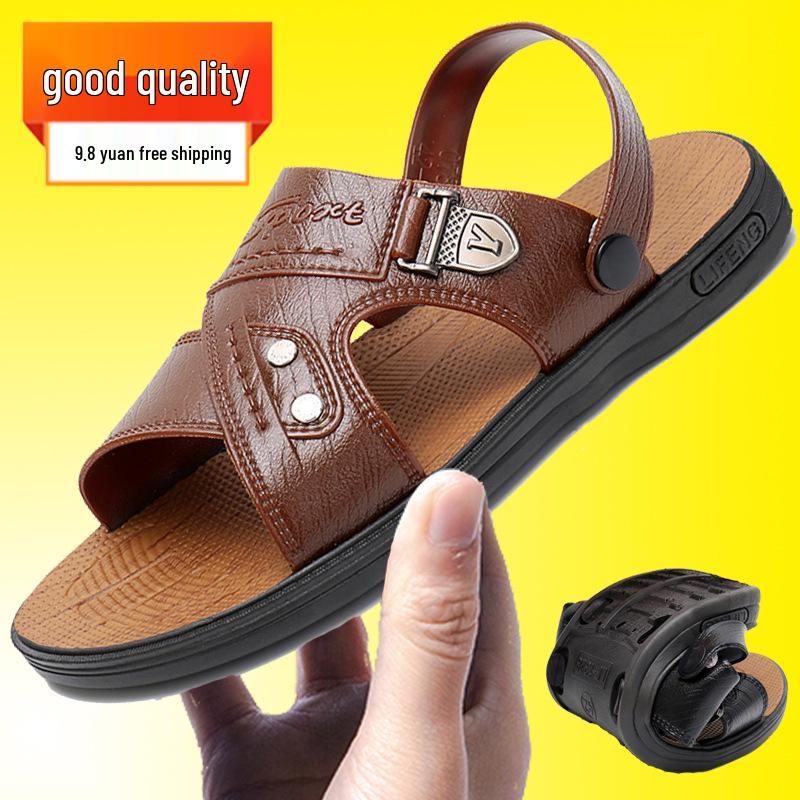 

2025 Men s Non-Slip Beach Sandals & Slippers - Dual-Use Summer Footwear for Middle-Aged Men 45 [Runs Small]