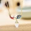 Floral Design Exquisite Koi Lotus Pendant Necklace For Women In Gold And Colors Silver