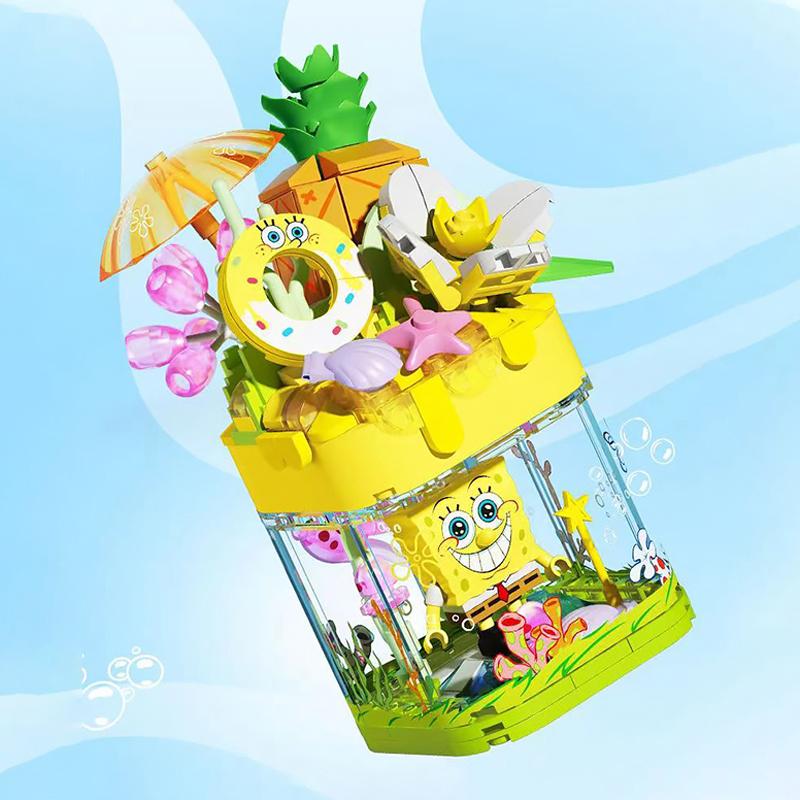 SpongeBob Patrick Star Construction Brick DIY Pineapple Strawberry House Model Bricks Collection Featuring Light Desktop Decoration Children