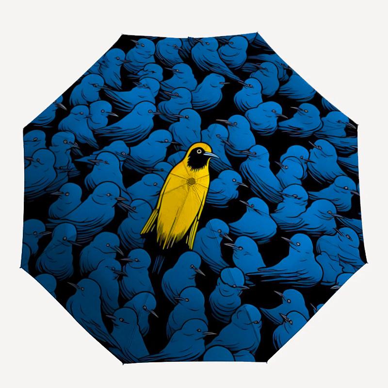 

1pc Yellow Bird, Blue Birds Automatic Open/close Umbrella, 8-Rib sturdy structure, Portable Travel Umbrella, Parties, Everyday Useb055