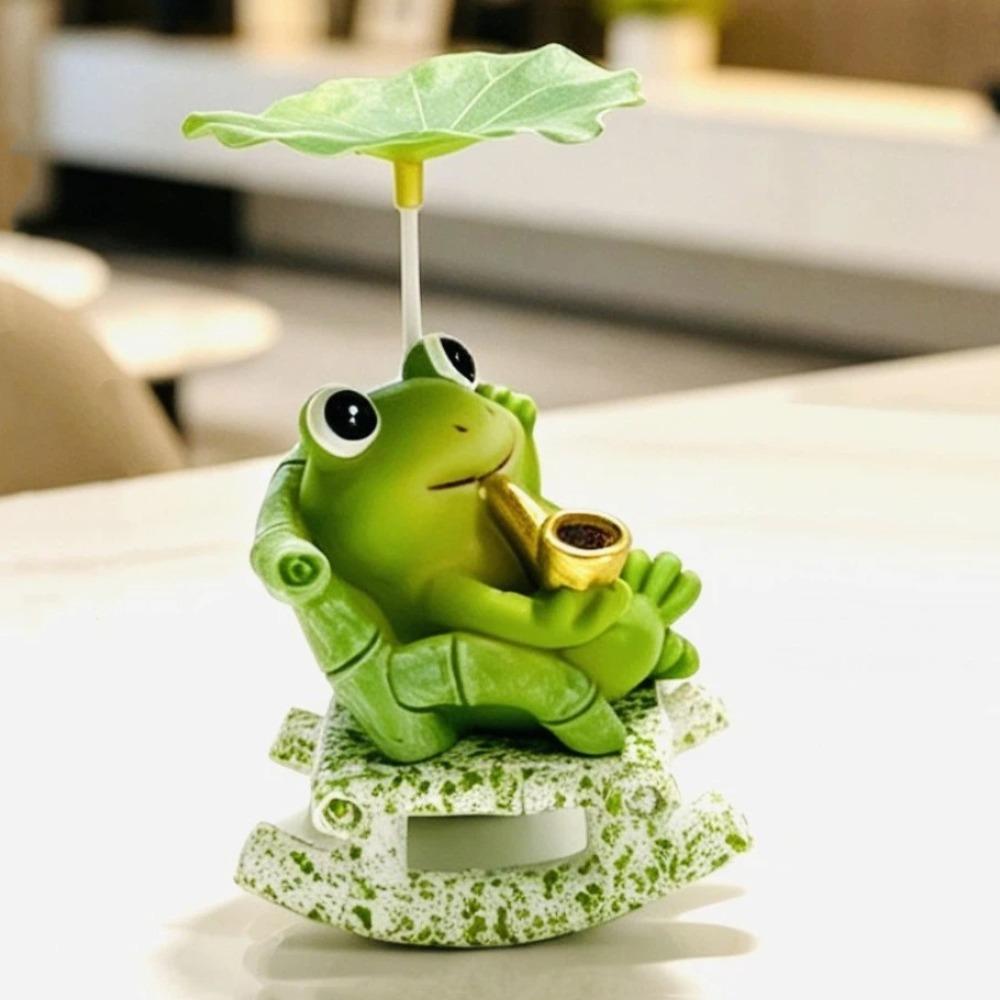 Lotus Leaf Frog Panda Figurine Resin Panda Sculpture Decoration Funny Bobble Chair Decor Home
