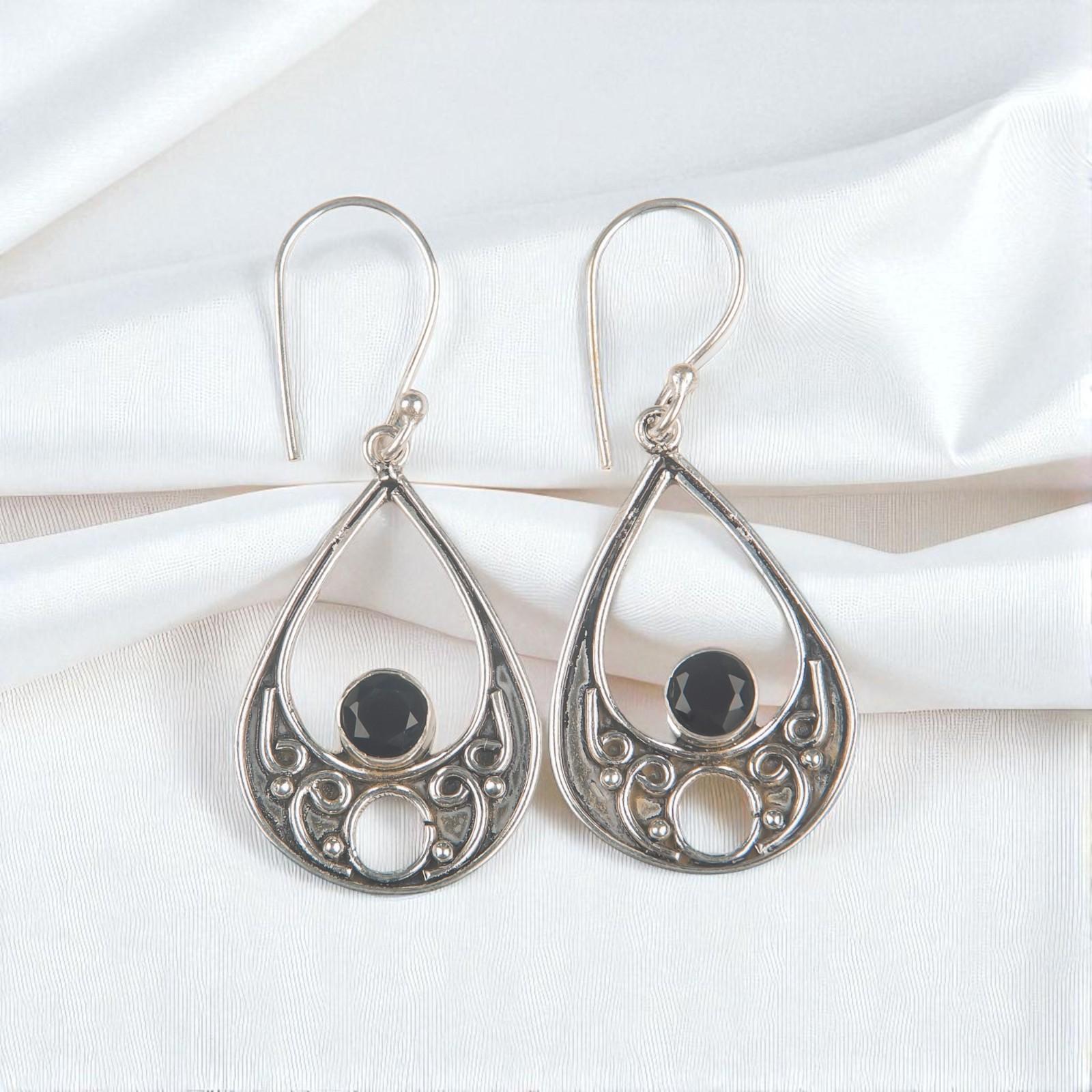 

Black Onyx Gemstone 925 Sterling Silver Handmade Jewelry Earrings 1.91 For Wife EE-90-17