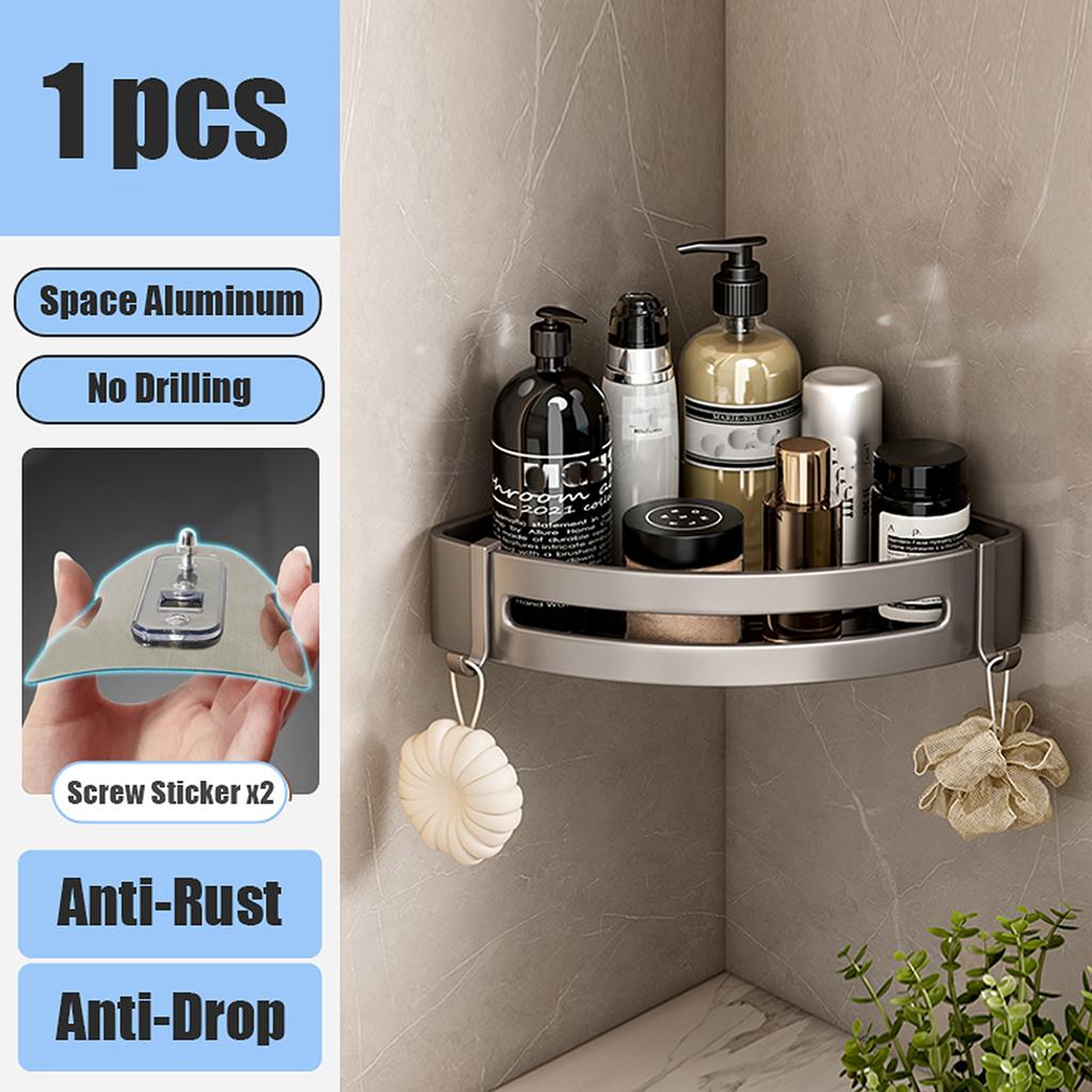 Badezimmerregal ohne Bohren, Wandmontage, Shampooflasche, Dusch-Eckregal, Toiletten-Aufbewahrungsregal, Aluminium, Badezimmer-/Küchenzubehör