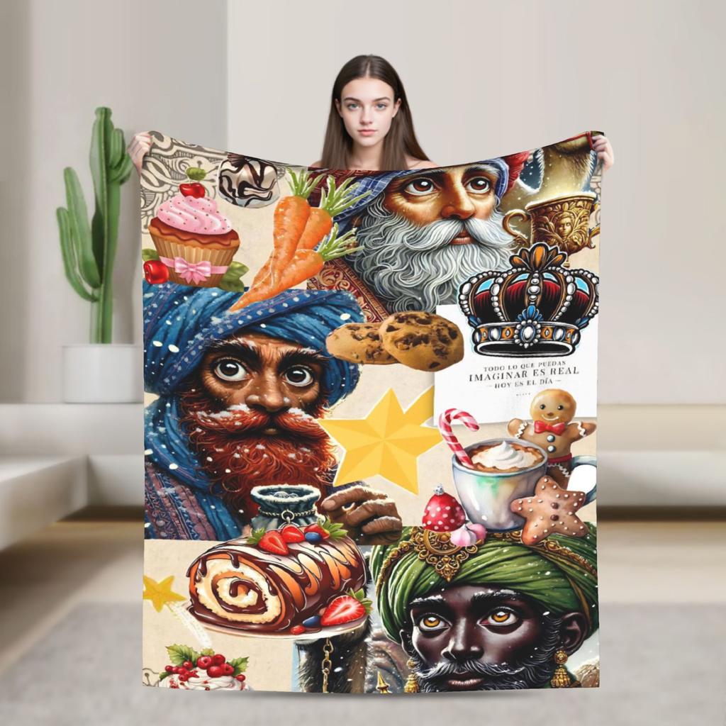 Día de los Reyes Magos Throw Blanket for Couch  Fuzzy Soft Plush Blanket 50x60 Inches Multi-size Bedspread for All Seasons