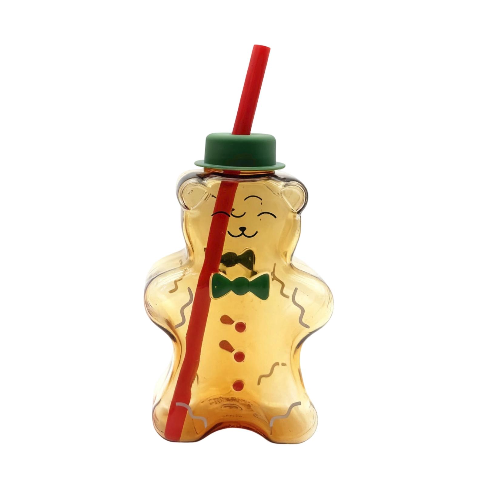 13oz Cute Cartoon Bear Straw Cup With Lid, Cold Brew Water Cup Ornament