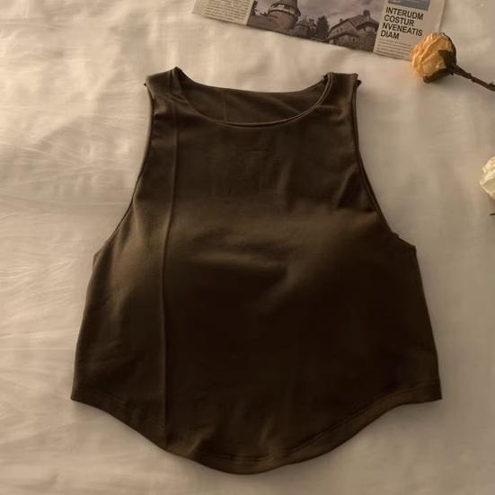 Canottiera imbottita da donna con reggiseno integrato, doppia fodera, collo alto, canottiera da stratificare, magliette basic, aderente, top estivo da uscire