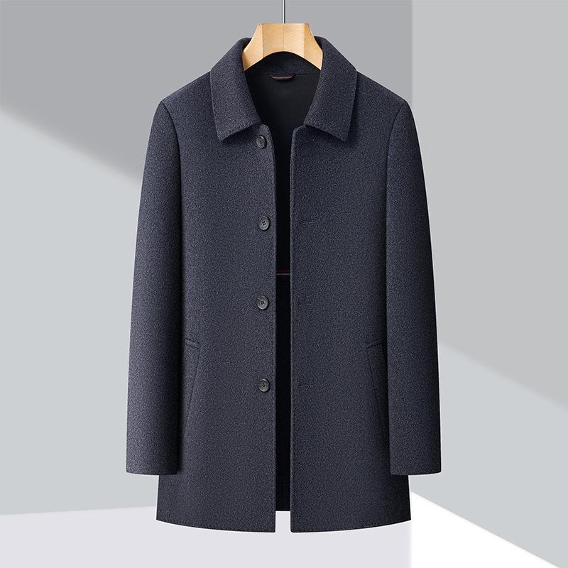 Brand Men's Double-Faced Wool Overcoat - Autumn/Winter 2025, No-Iron Lapel, Business Casual for Middle-Aged Dads