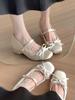 Inner Height Increase 7cm Satin Bow Mary Jane Women's Shoes High Heel 2025 New French Thick Heel Single Shoes Ballet Shoes