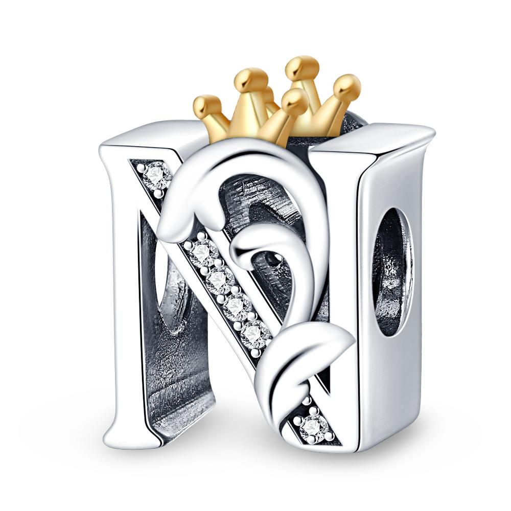 925 Original Bracelets Charms Classic Crown 26 Letters Alphabet Charms Beads for Women Fine DIY Wedding Jewelry Gift