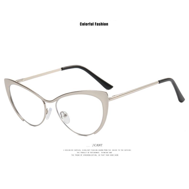 Metal Frame Steel Skin European American Triangle Cat Eye Eyeglass Anti Blue Light New Anti-Reflection Glasses Ins Retro Trend