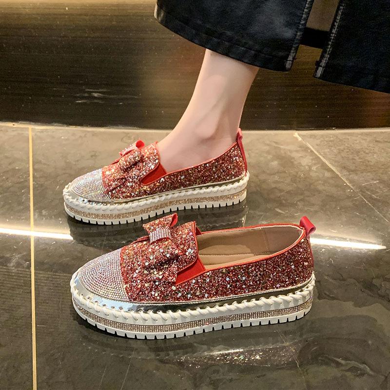 Full of Diamonds New Single Shoes Bow Accessories Large Size Casual Shoes Simple Fashion Sports Shoes