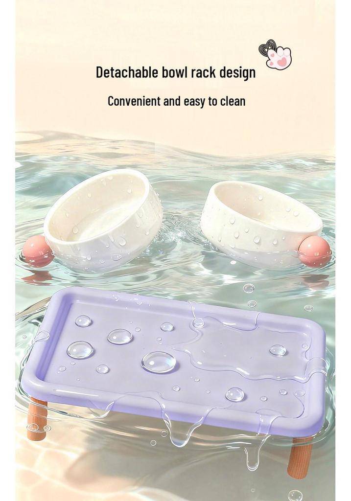 Elevated Ceramic Cat & Dog Bowl Stand - Leak-Proof, Neck Protection, Multifunctional for Dining & Water