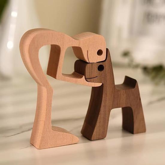 Dog Wooden Sculpture Pet Memorial Gift Dog And Man Woman Statue Home Decor Puppy