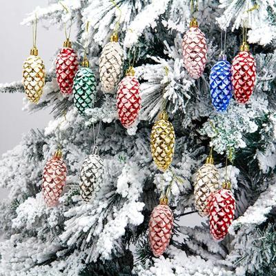 5Pcs Christmas Plastic Pine Cone Ornament Colorful Shiny Glitter Pine Cone Pendant for Holiday Party Scene Layout Christmas Tree Hanging Decoration