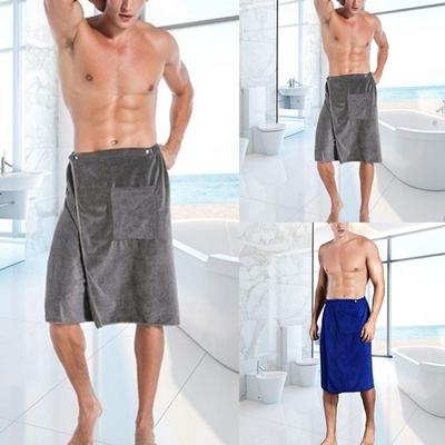 Mens Bathrobe Beach Towels Magic Button Quick Dry Shorts Skirts Homewear With Back Pocket