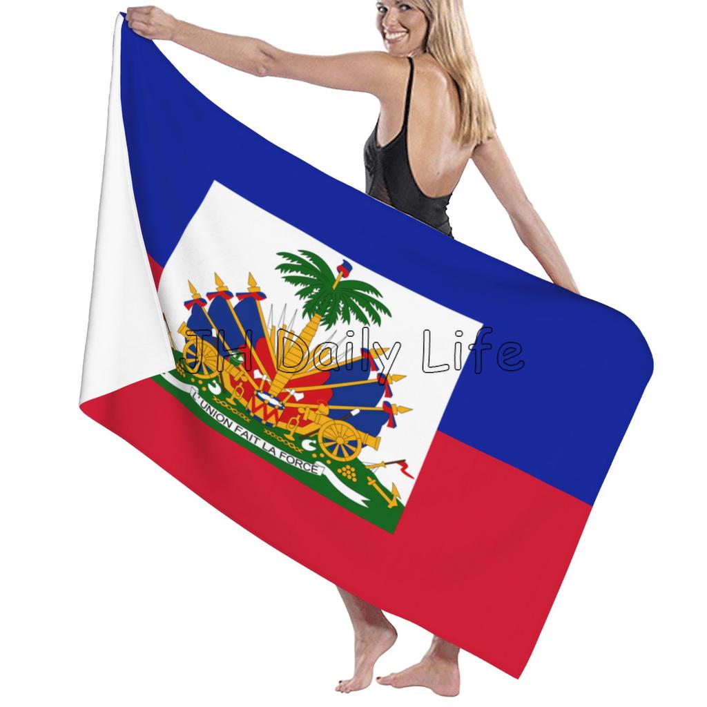 Haitian Flag Print Microfiber Bath Towel Super Absorbent Beach Towel For Travel Swimming Gym Outdoor Sports